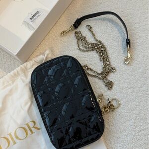 Lady Dior Call'in Dior Phone Holder (black patent leather)